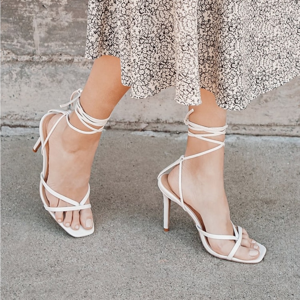 Lulus Simonee Off White Lace-Up High Heel Sandals Sz 7.5